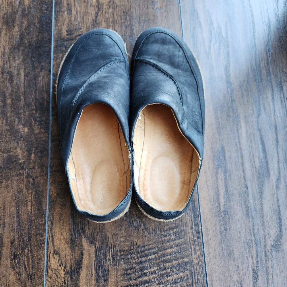 Haflinger GZ Classic Grizzly Black Leather Cork Clogs Shoes Size 38 EU 7.5 US